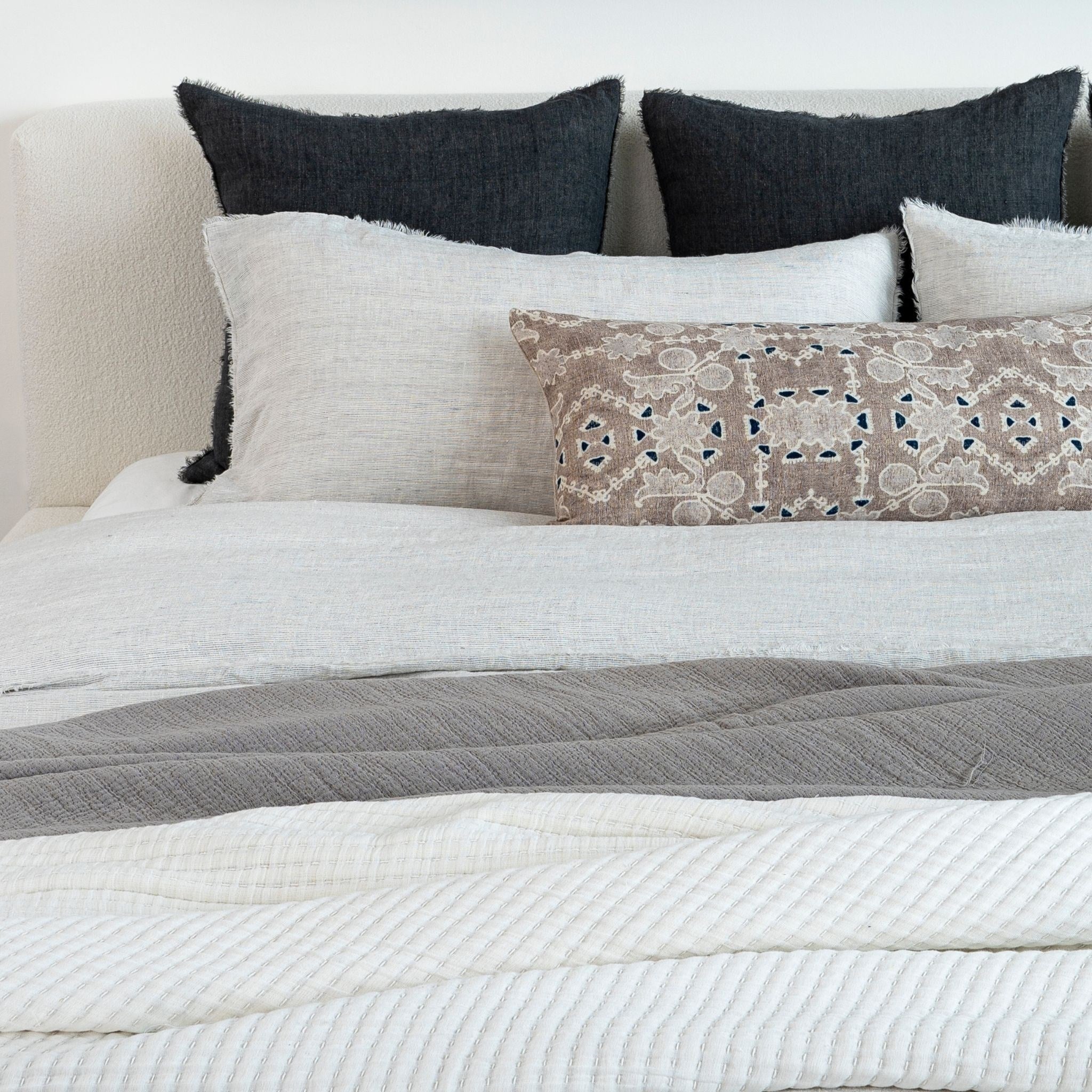 Kantha-Stitch Bed Blanket | White