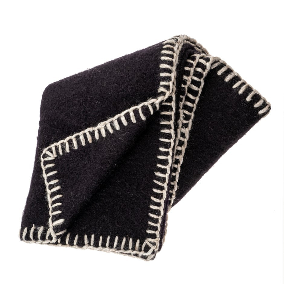 Blanket Stitch Mohair Throw | Black Floor Sample
