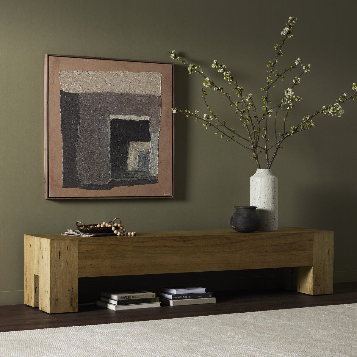 Abaso Large Accent Bench | Rustic Wormwood Oak Floor Sample