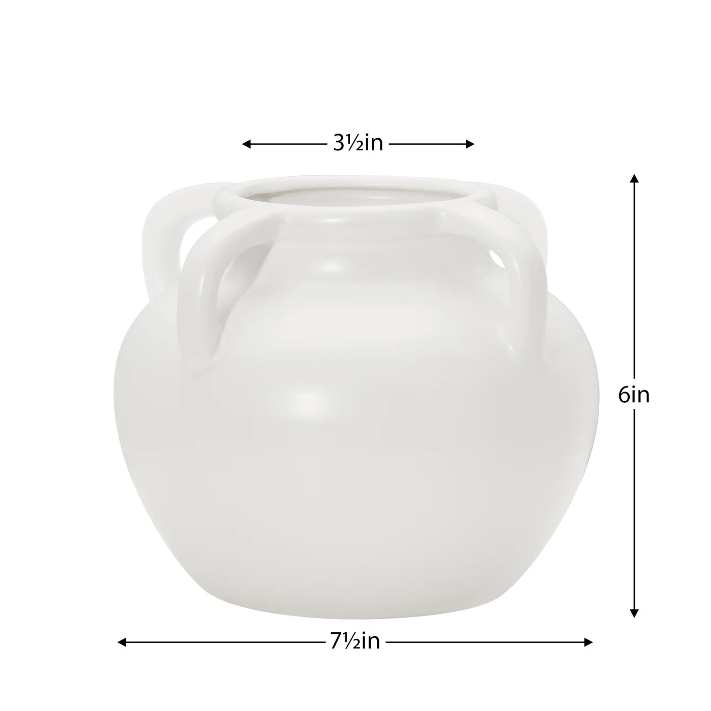Capri Four Handle Ceramic Pot Urn Vase | Matte White