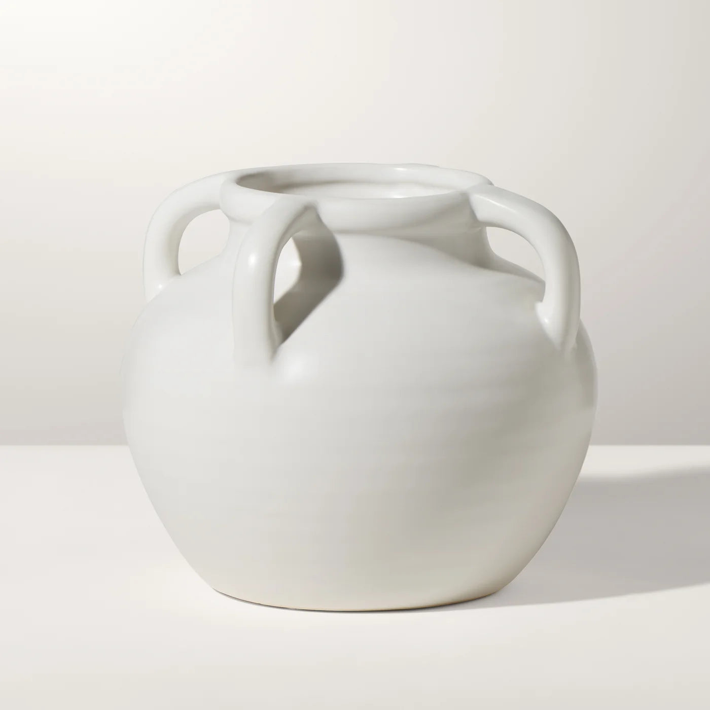 Capri Four Handle Ceramic Pot Urn Vase | Matte White