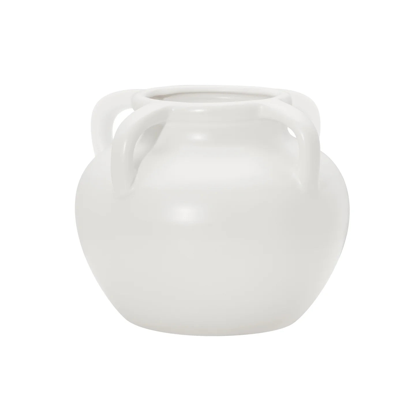 Capri Four Handle Ceramic Pot Urn Vase | Matte White