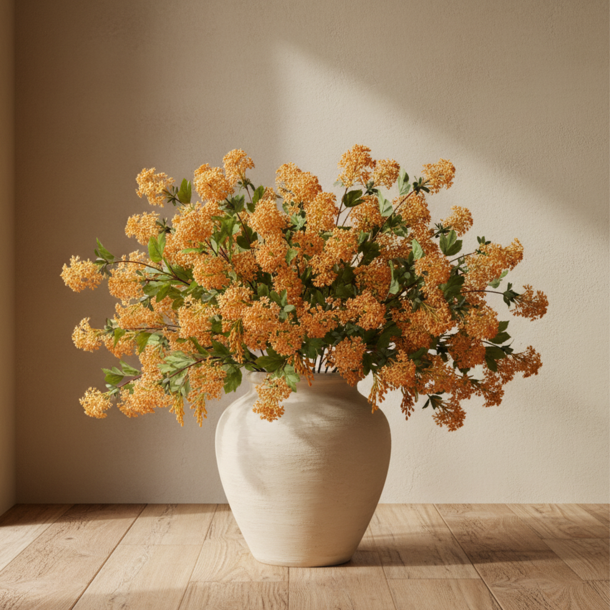Rice Flower Spray with Leaves | Orange