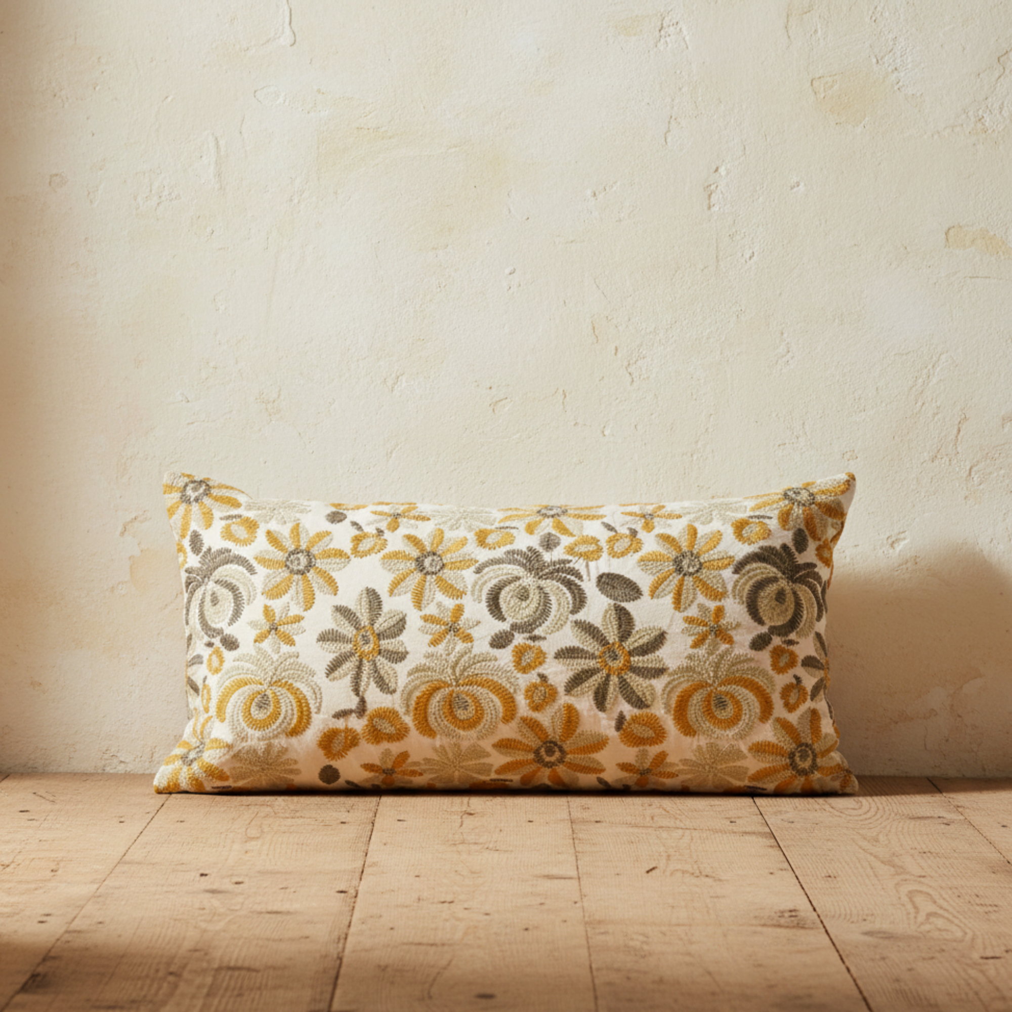 Embroidered Lumbar Pillow | Multi Colour Floral