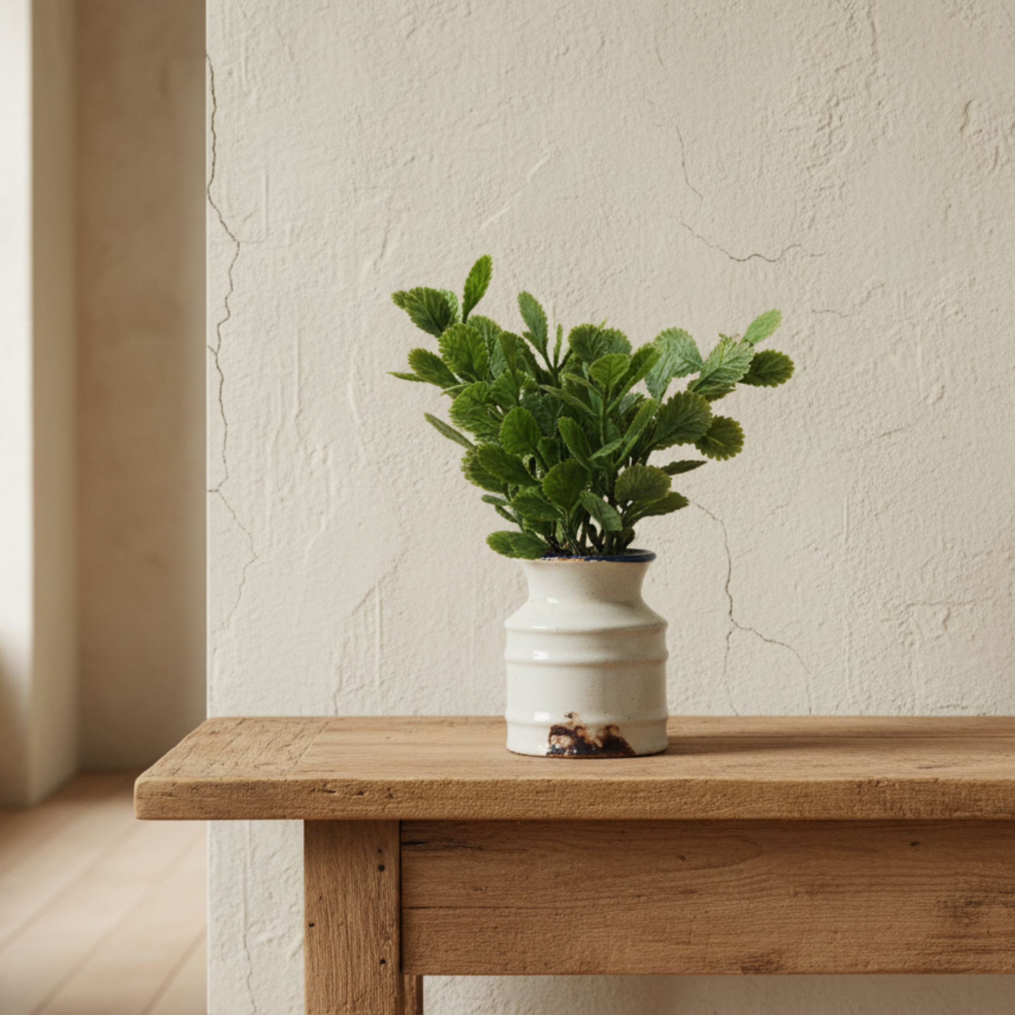 Faux Plant in Distressed Stoneware Pot | B