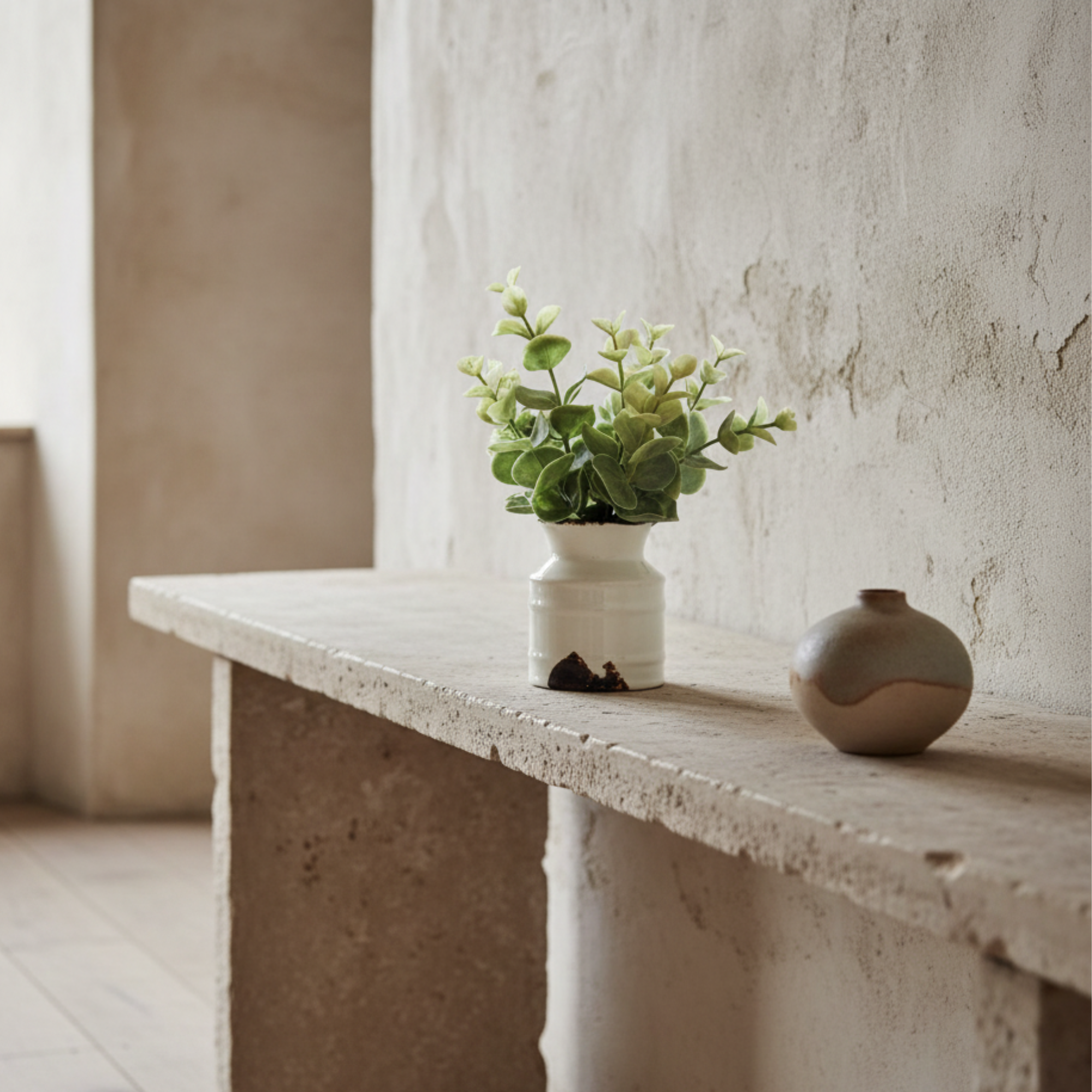 Faux Plant in Distressed Stoneware Pot | C