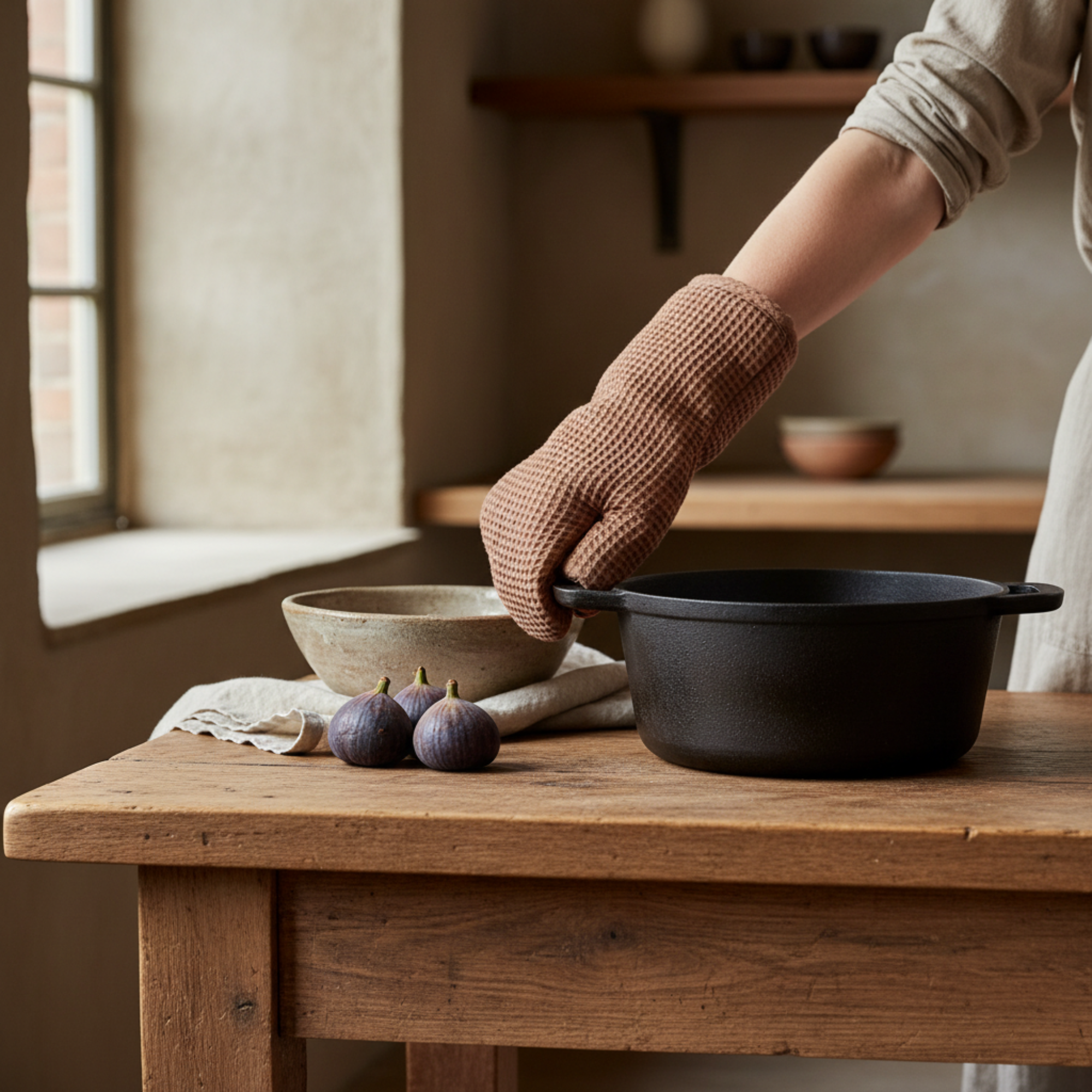 Woven Linen & Cotton Waffle Hot Mitt | Terra-Cotta