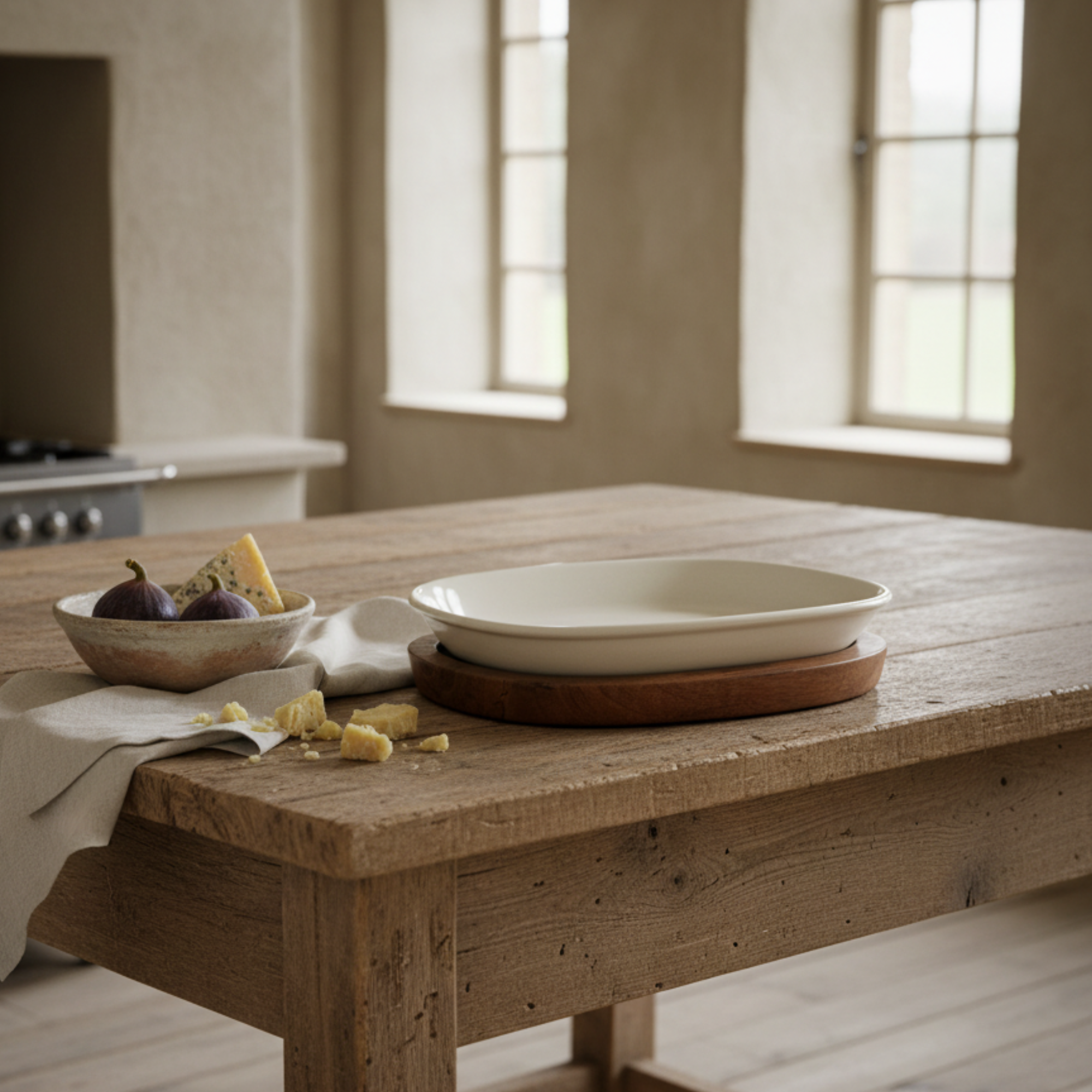 1 Quart Stoneware Serving/Casserole Baker | Mango Wood Base