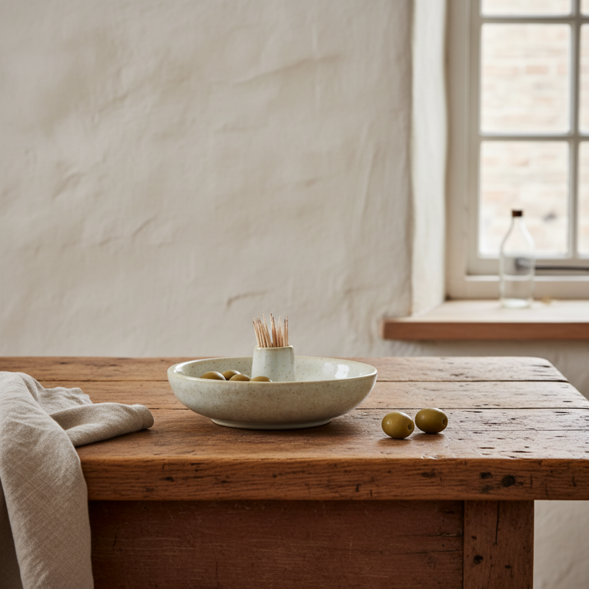 Stoneware Dish With Toothpick Holder