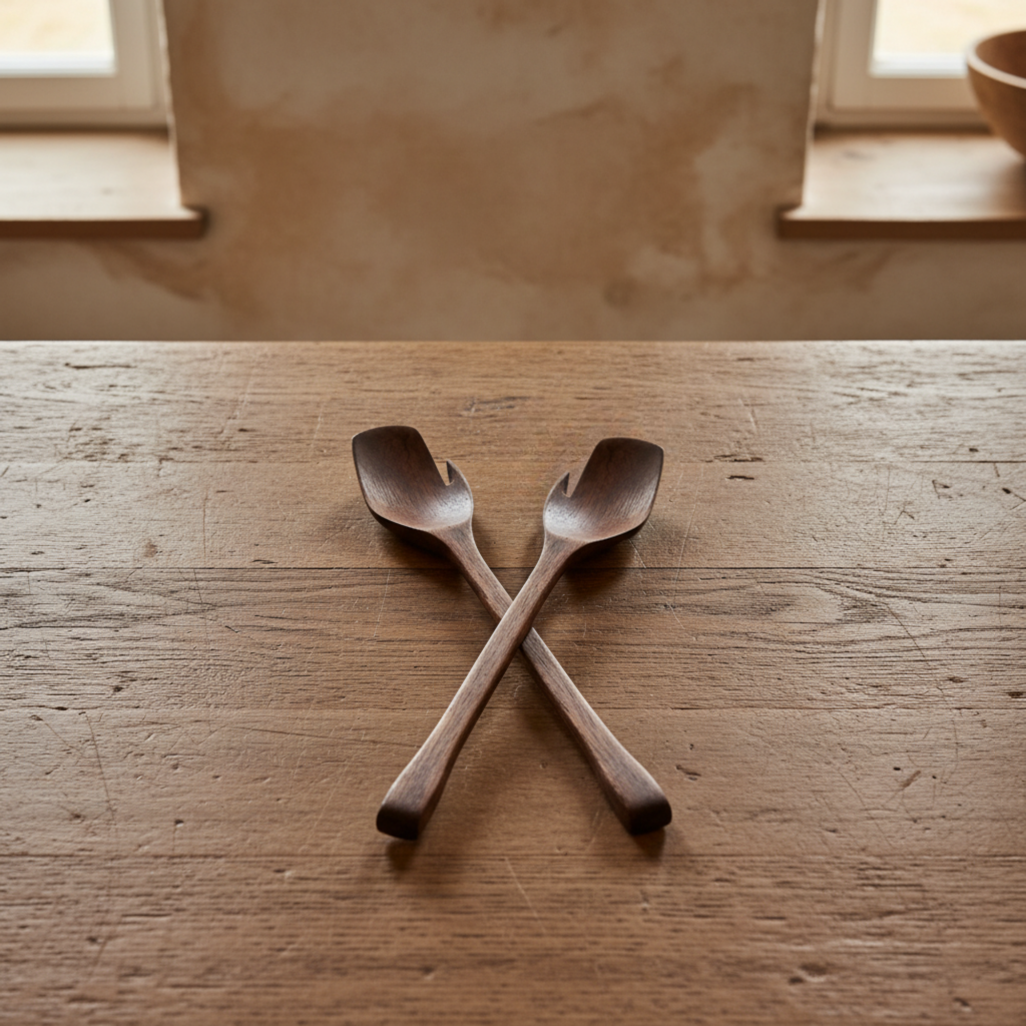 10"L Mango Wood Salad Servers | Walnut Finish Set of 2