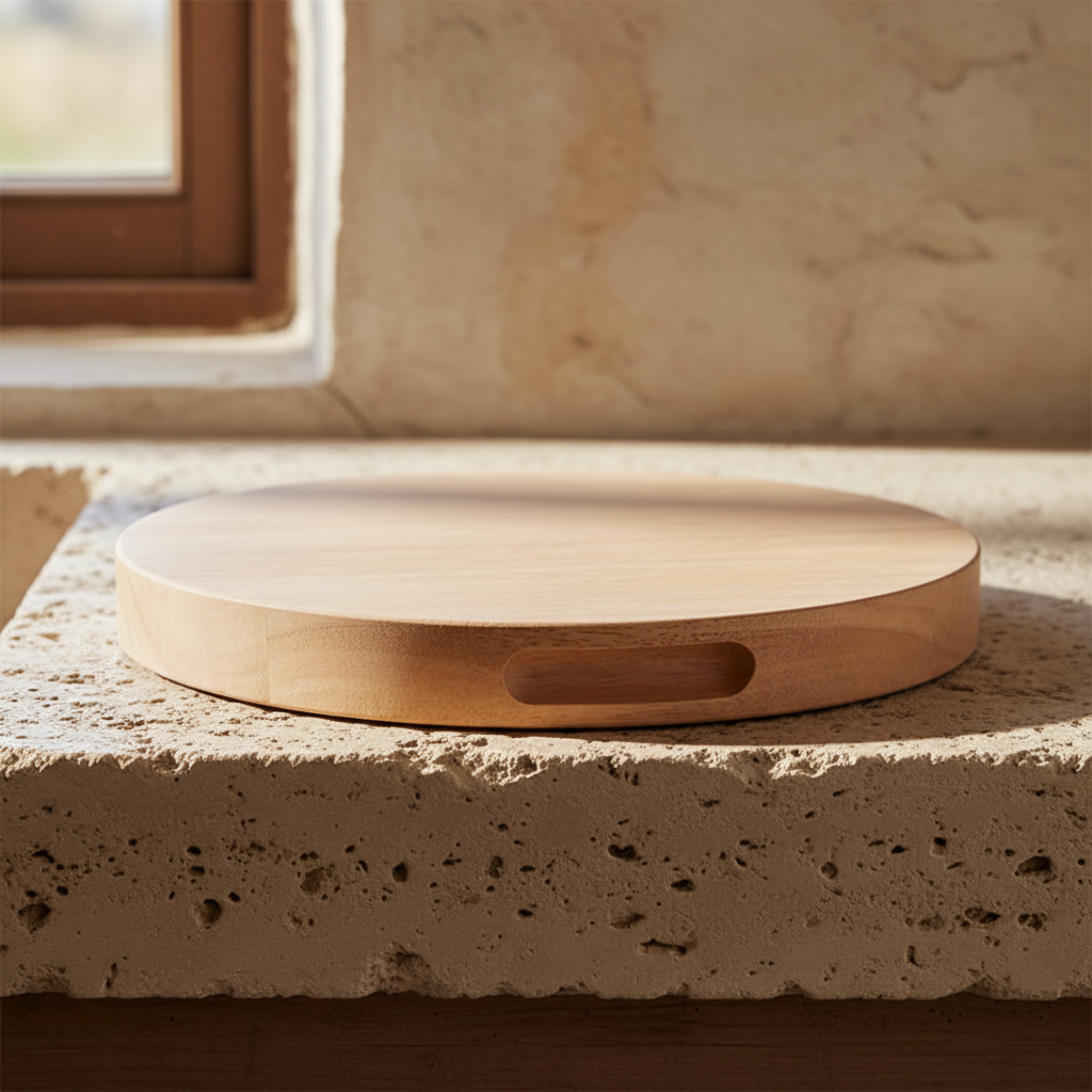 Rubberwood Cheese Board with Handles | Natural