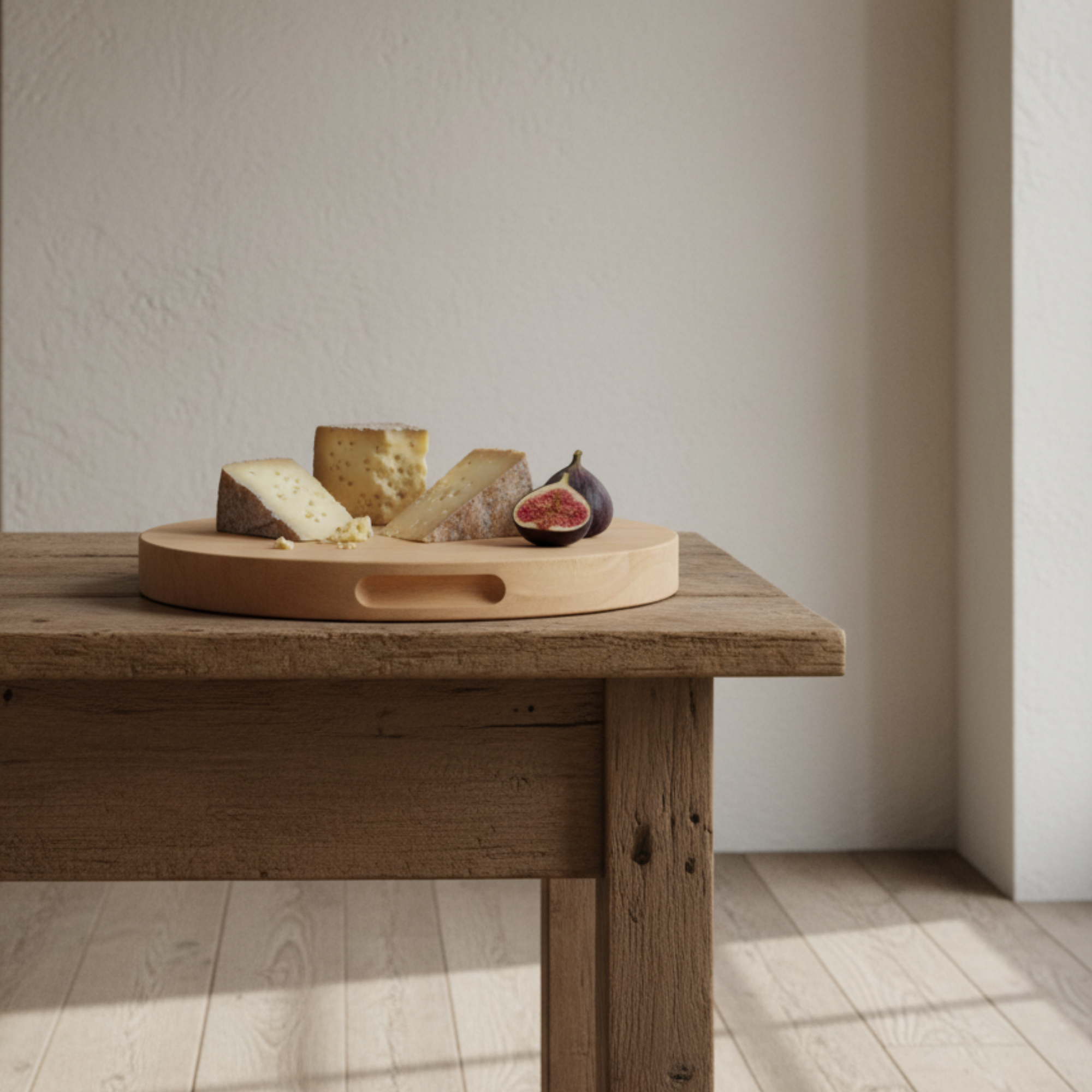 Rubberwood Cheese Board with Handles | Natural