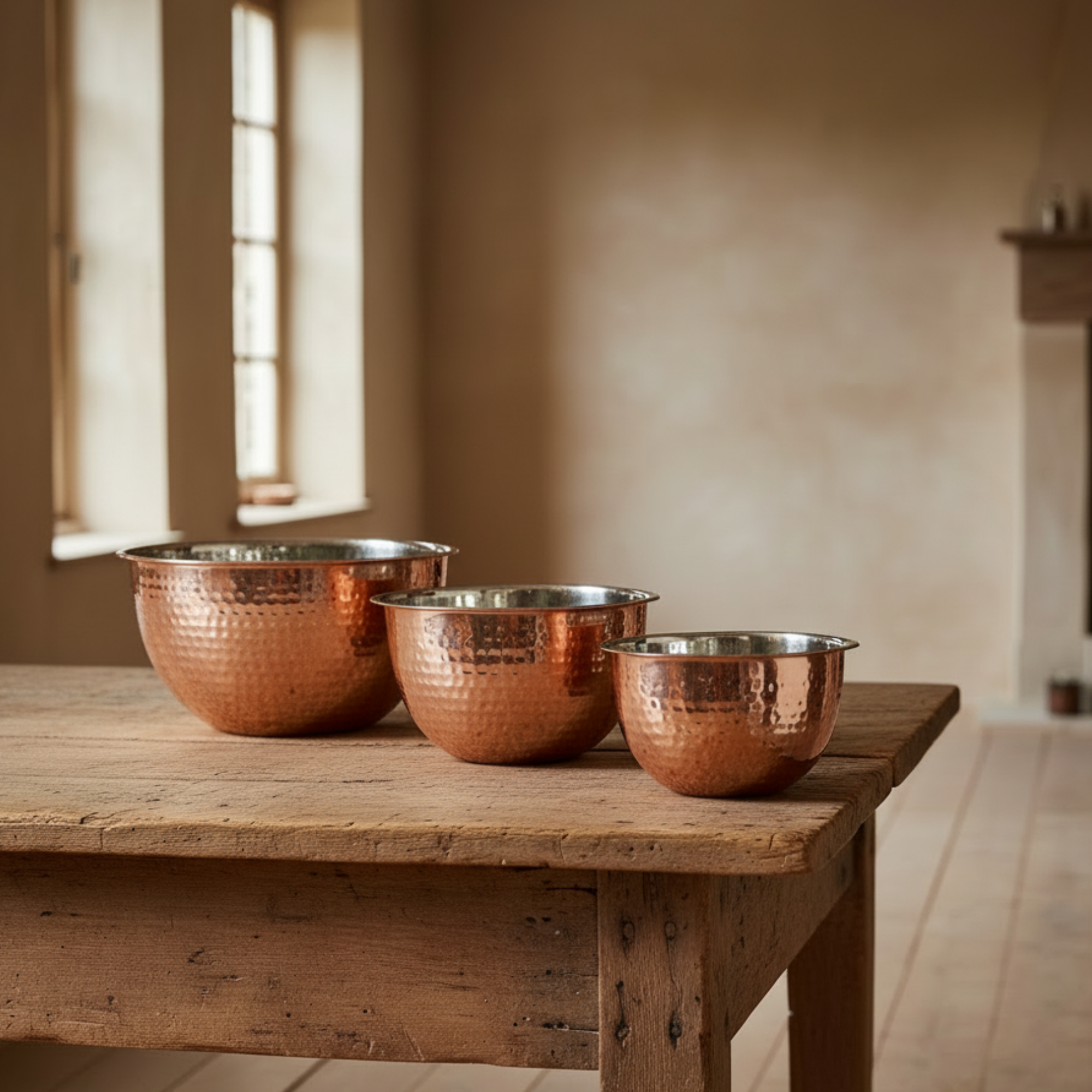 Hammered Copper Finish Stainless Steel Bowls | Set of 3