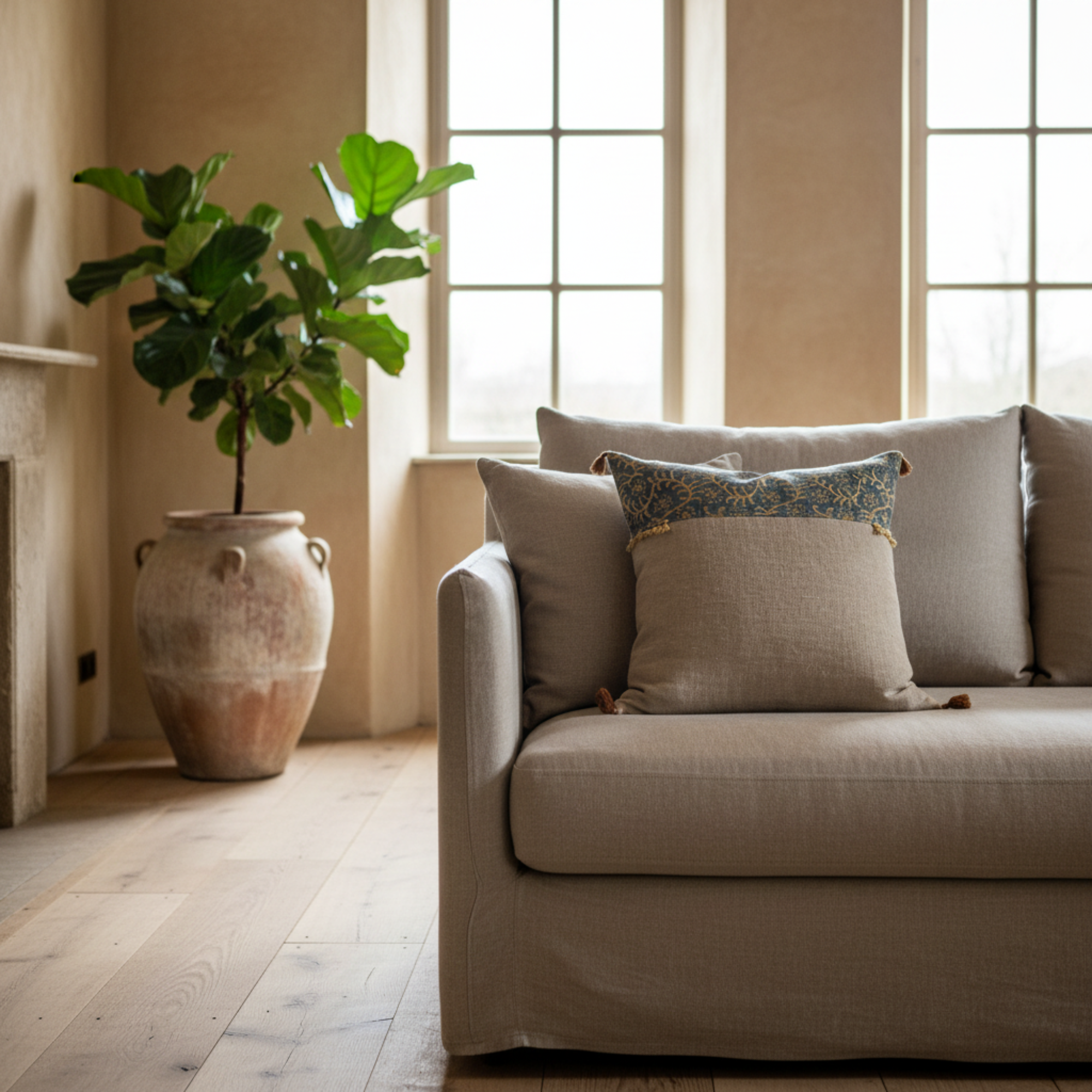 Kochin Teal/Mustard Band Tassels Pillow