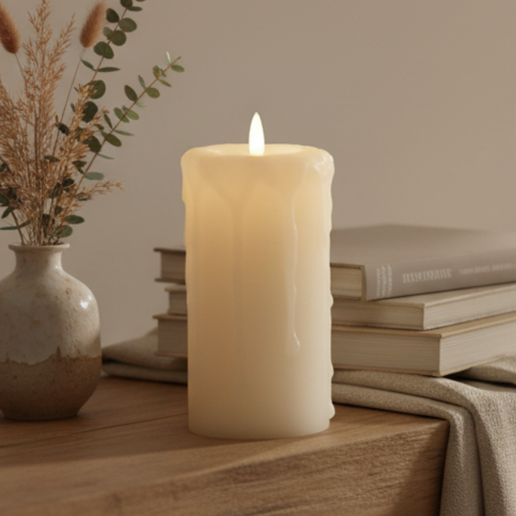 Cream 3D Flame Pillar Candle | 6"