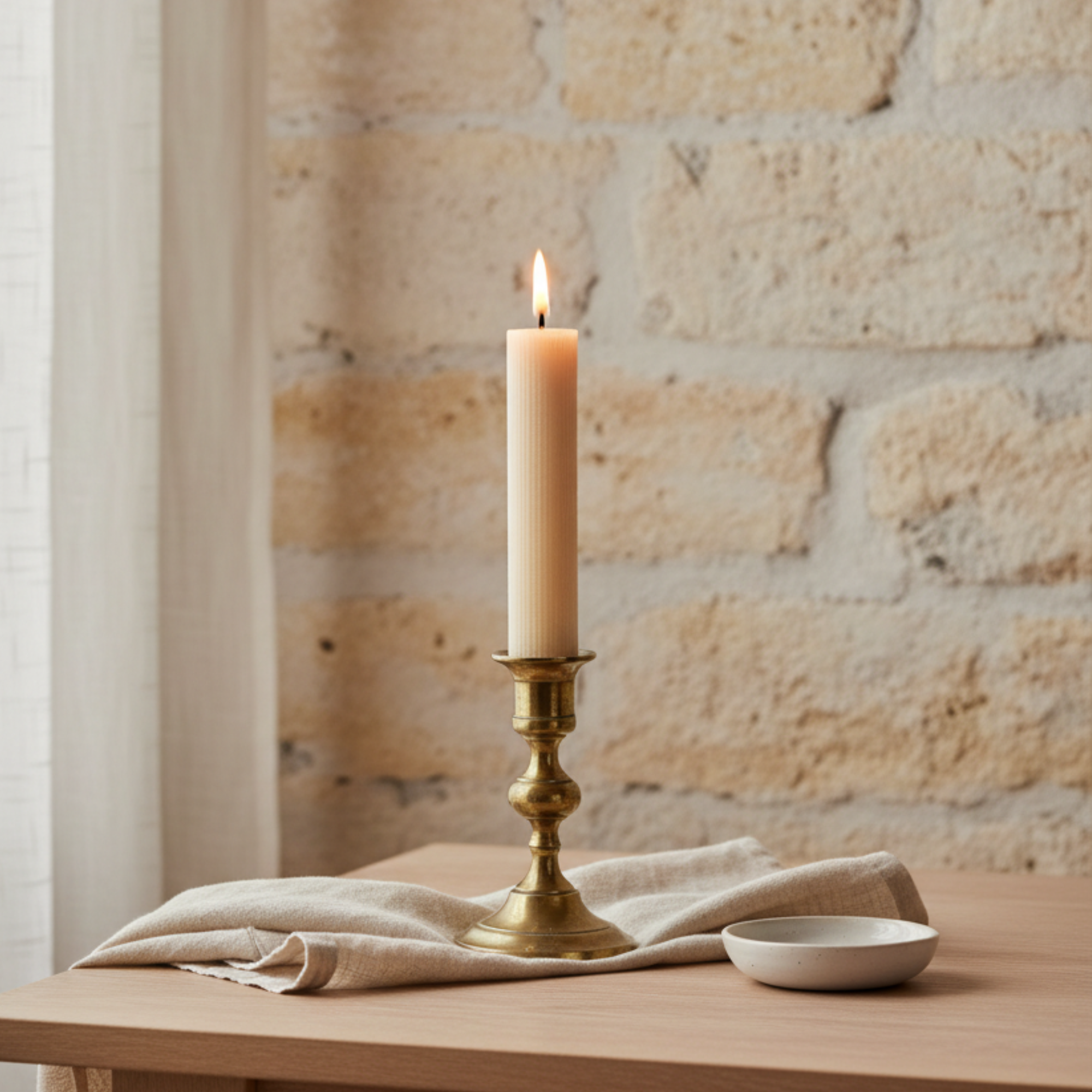 Unscented Pleated Taper Candle | Linen