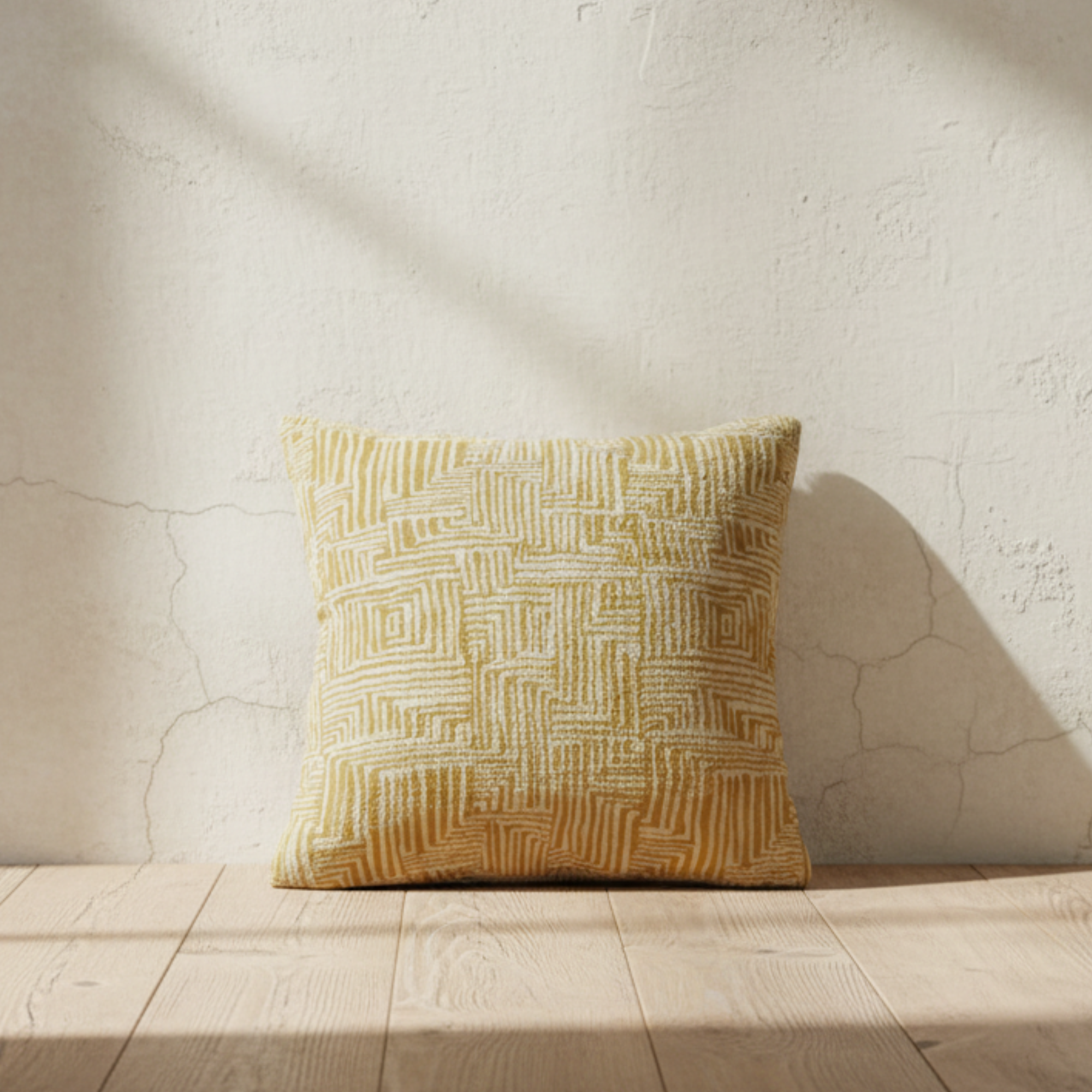 Kuba Cloth Pattern Pillow | Mustard & Cream