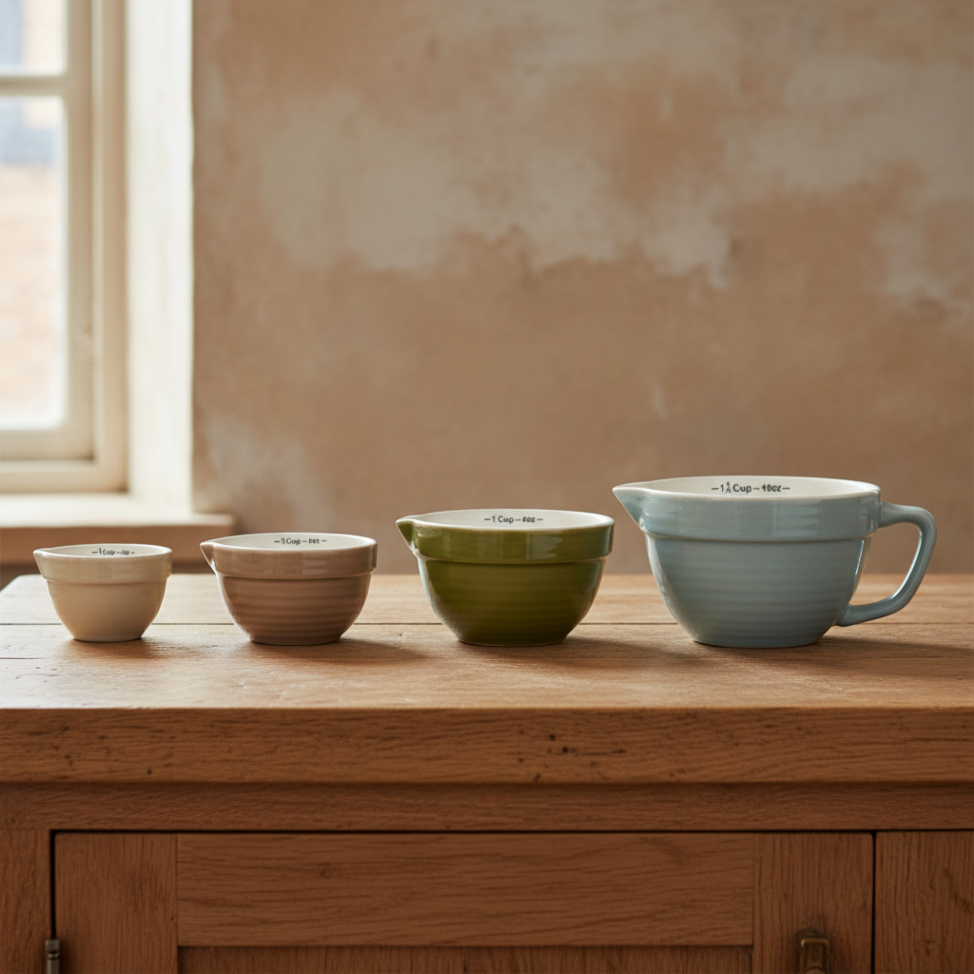 Stoneware Batter Bowl Measuring Cups, Set of 4 | 4 Colors