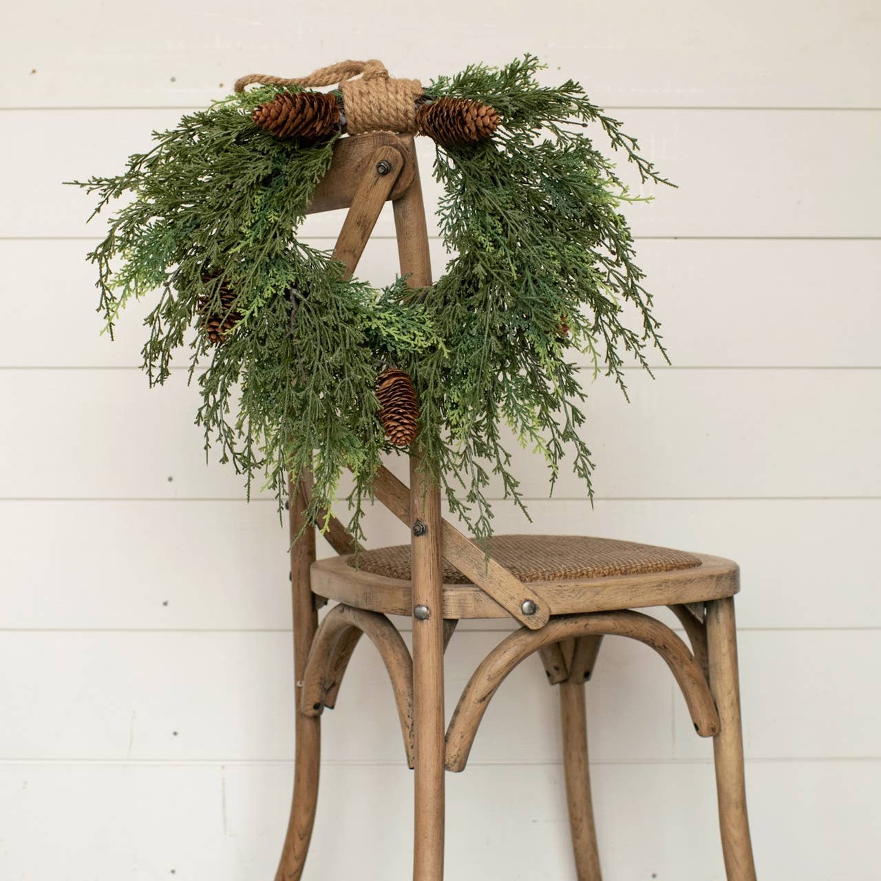 Faux Cedar Hanging Wreath with Cones | 16"