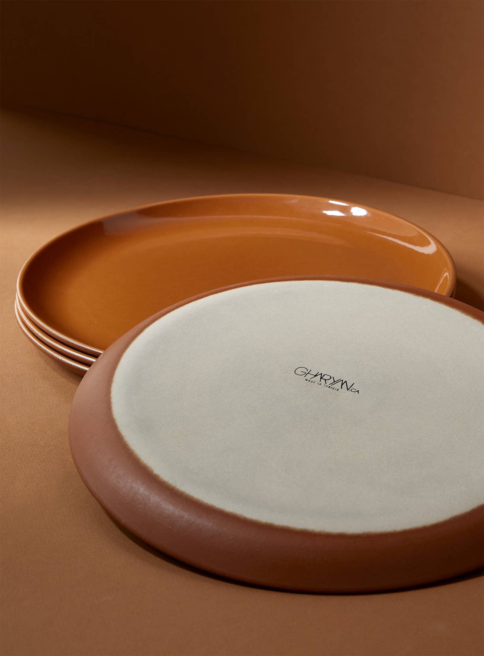 Edan Flat Dinner Plate | Matte Terracotta / Shiny Terracotta