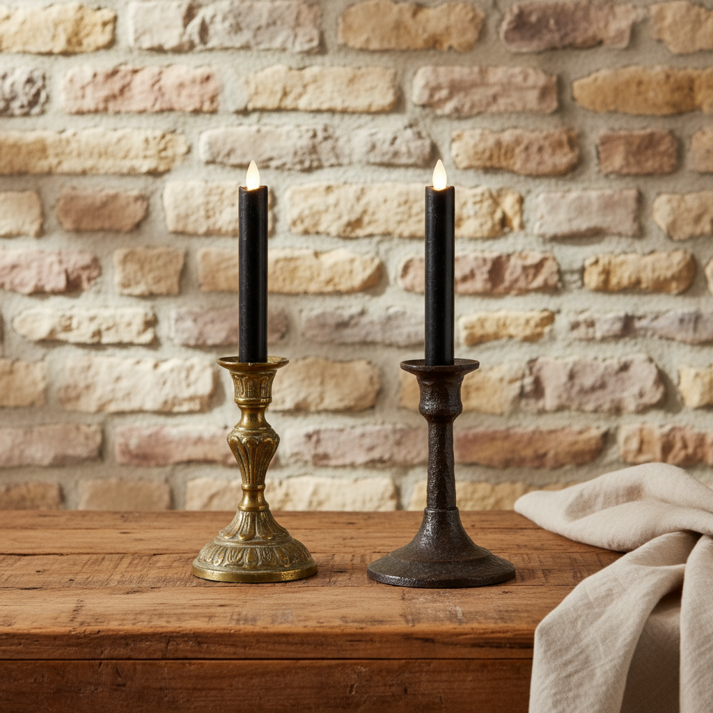 Moving Flame Black Taper Candles - European Stone Wall