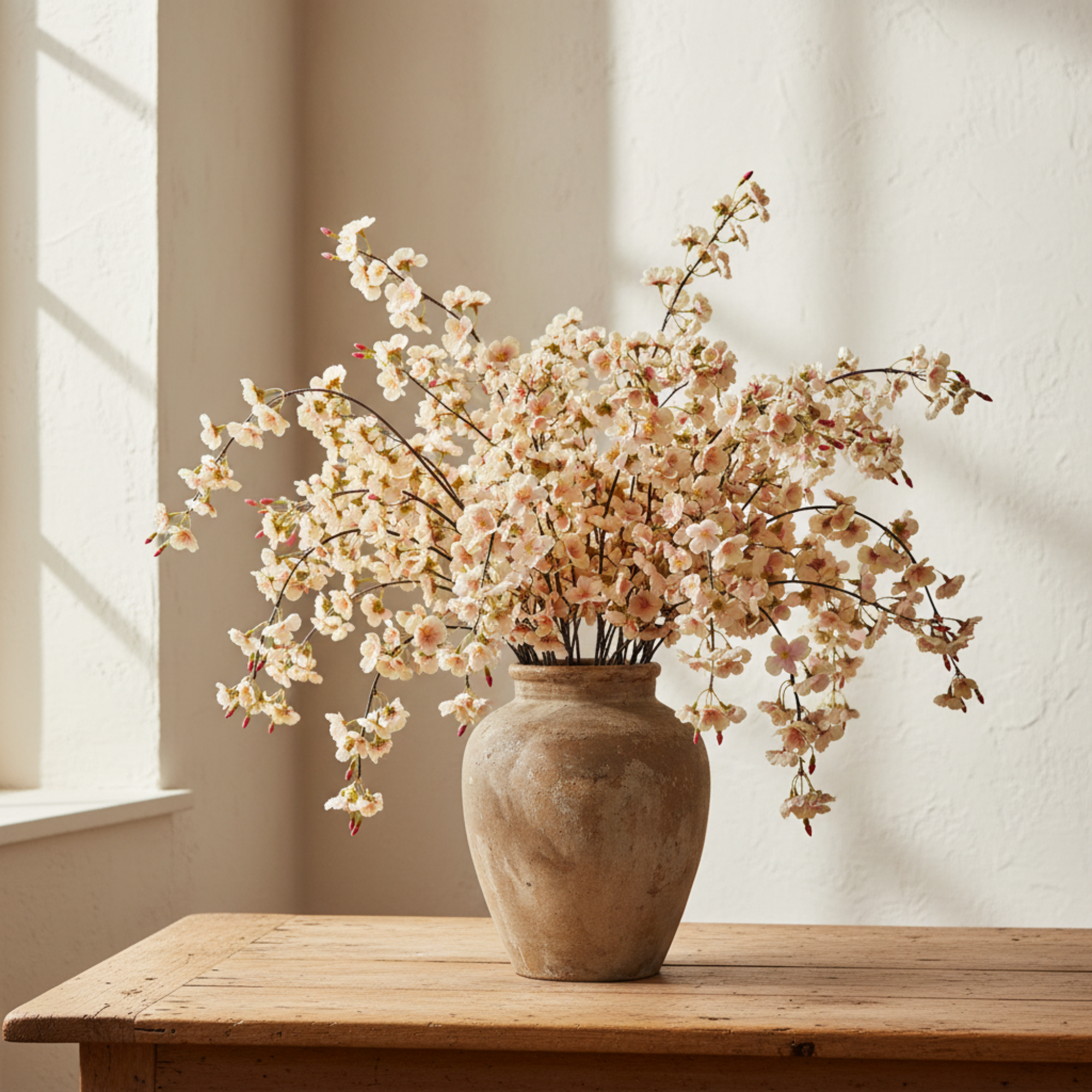 Natural Pink Trailing Cherry Blossom Stem