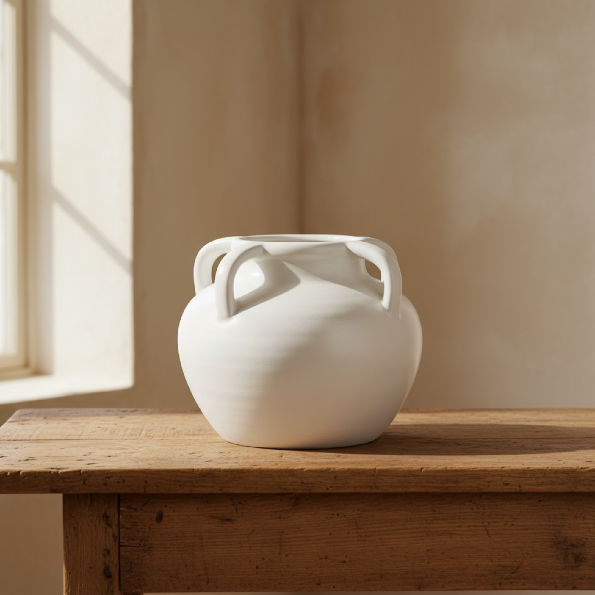 Capri Four Handle Ceramic Pot Urn Vase | Matte White
