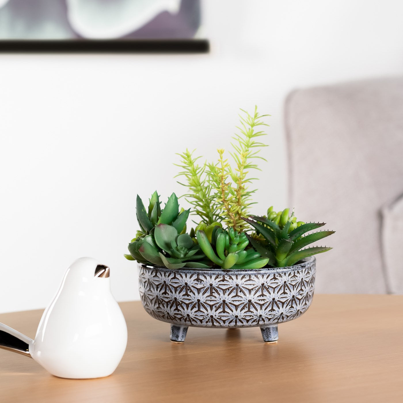 Star Black Glazed Ceramic Footed Succulent Pot