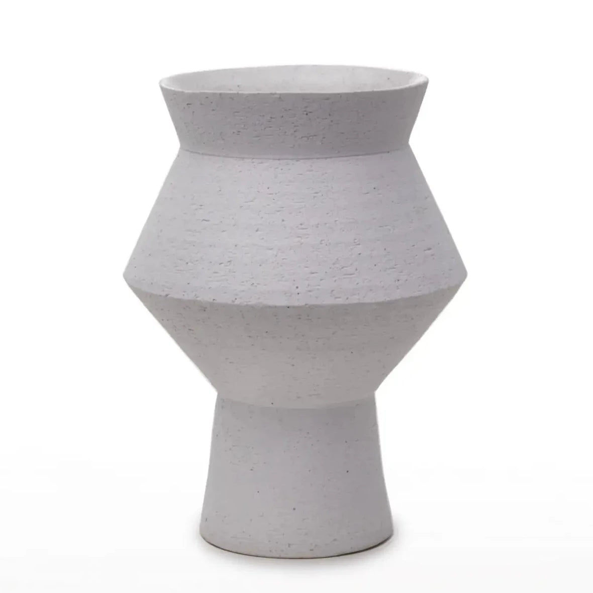 Modern Angular Round Vase | White Ceramic