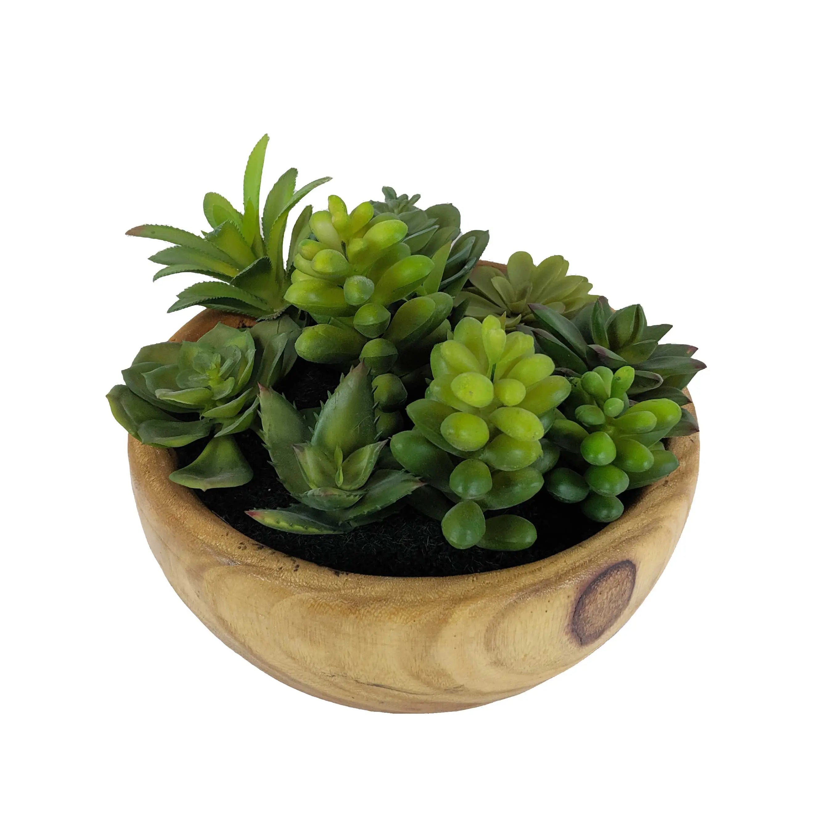 Faux Succulents in Yellow Wooden Pot