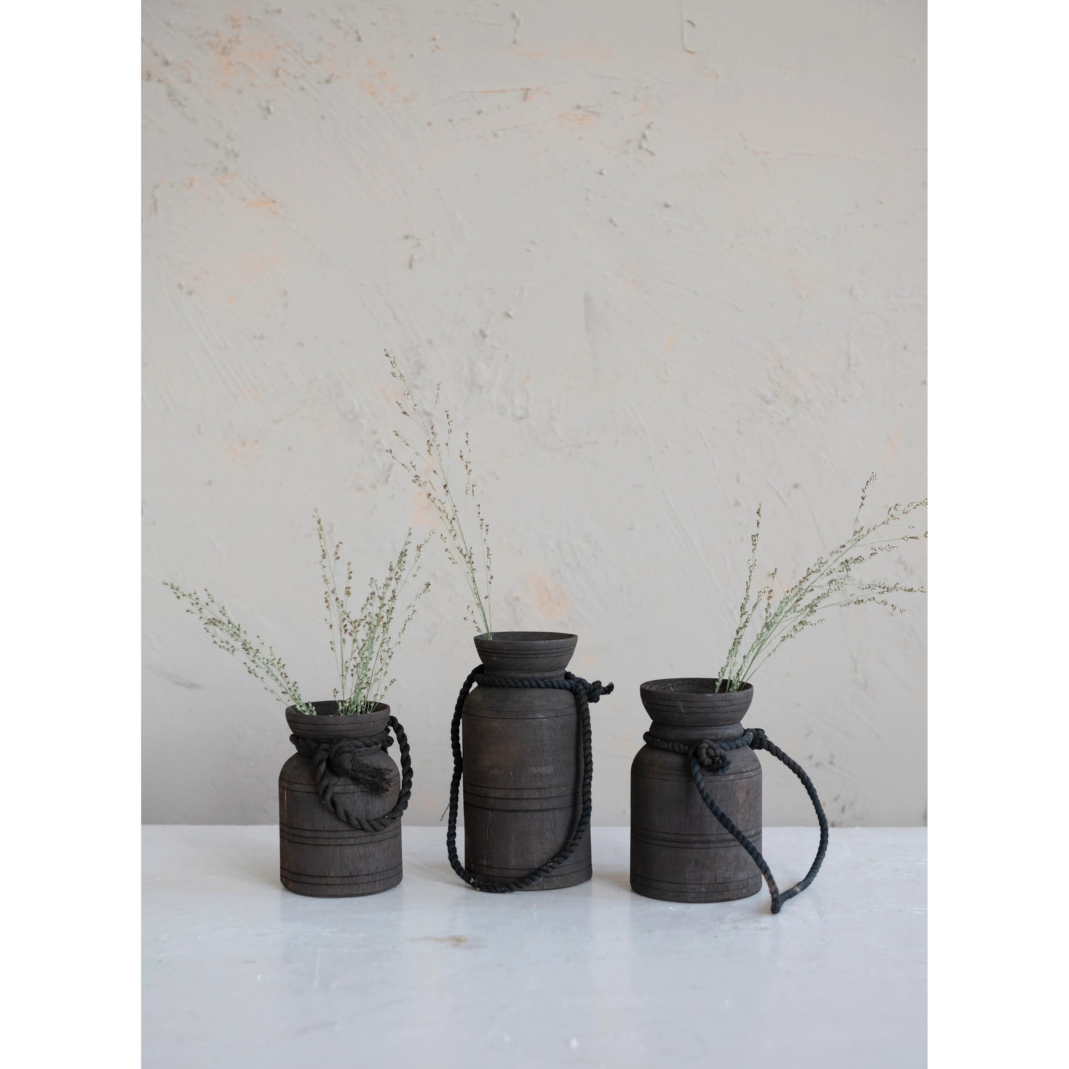 Found Wood Jug With Rope Handle