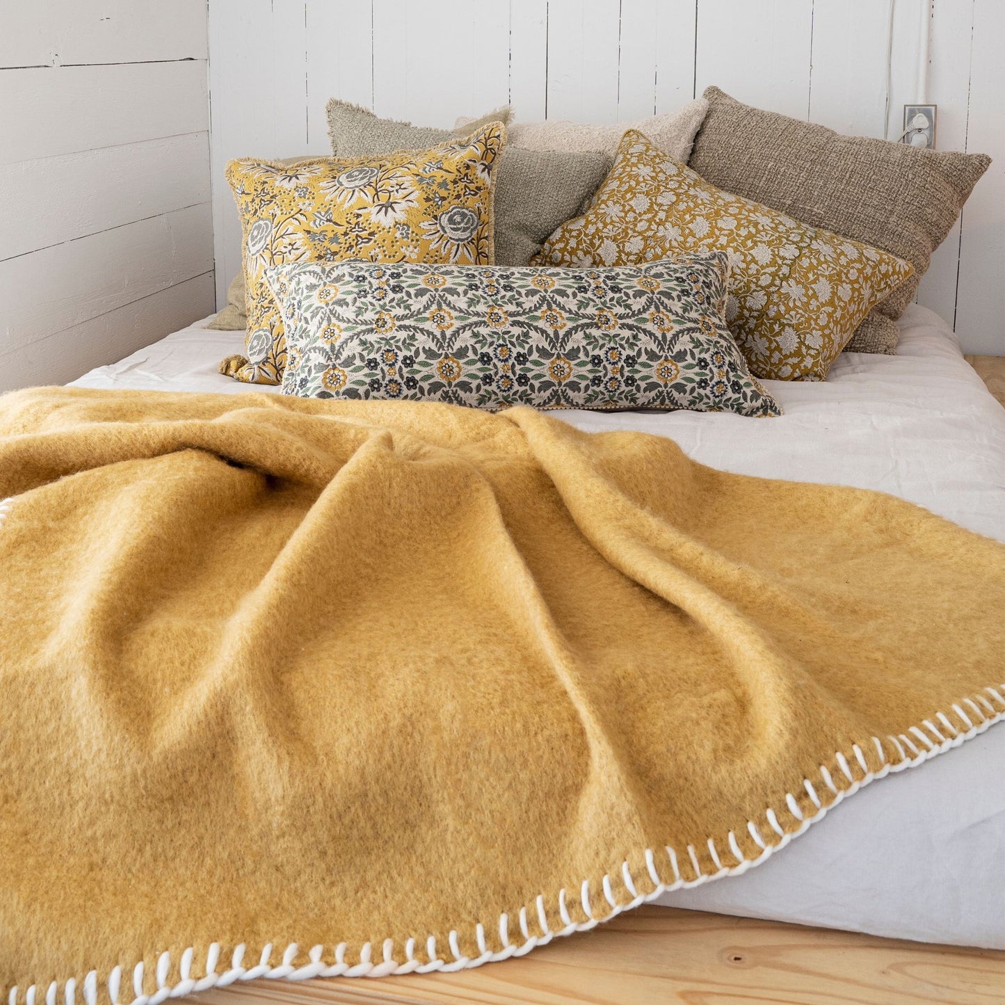 Blanket Stitch Mohair Throw | Ochre