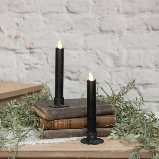 Moving Flame Black Taper Candle | 6.75