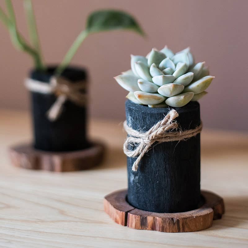 Charcoal Planter & Wood Tray