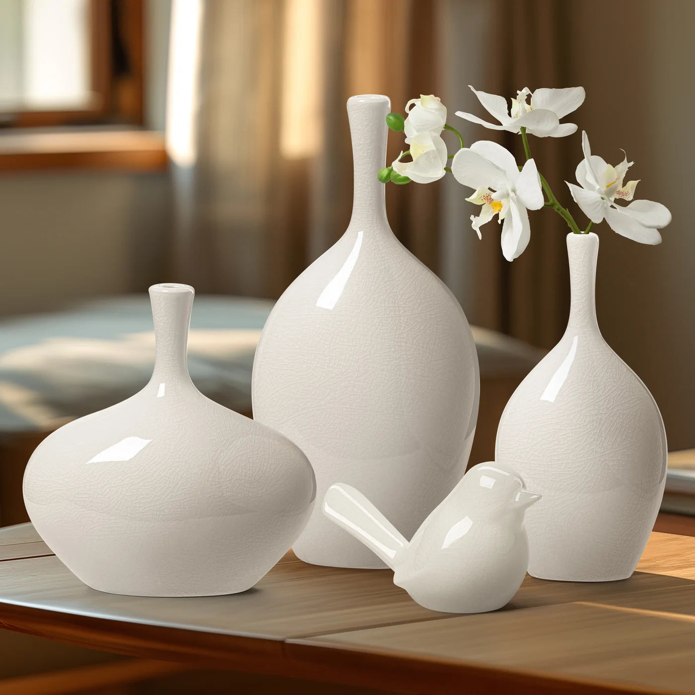 Lilo White Crackle Ceramic Vase