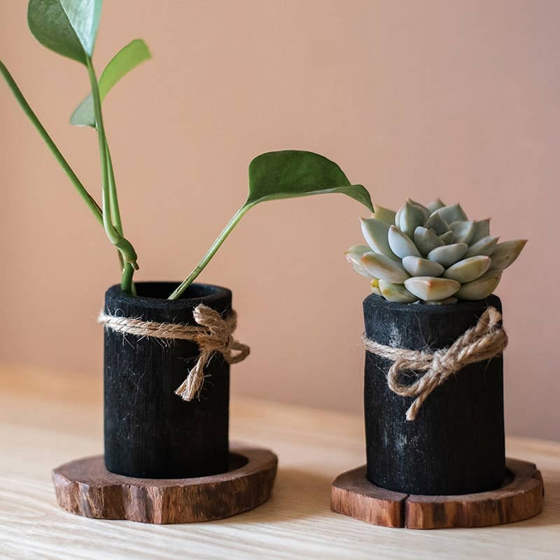 Charcoal Planter & Wood Tray