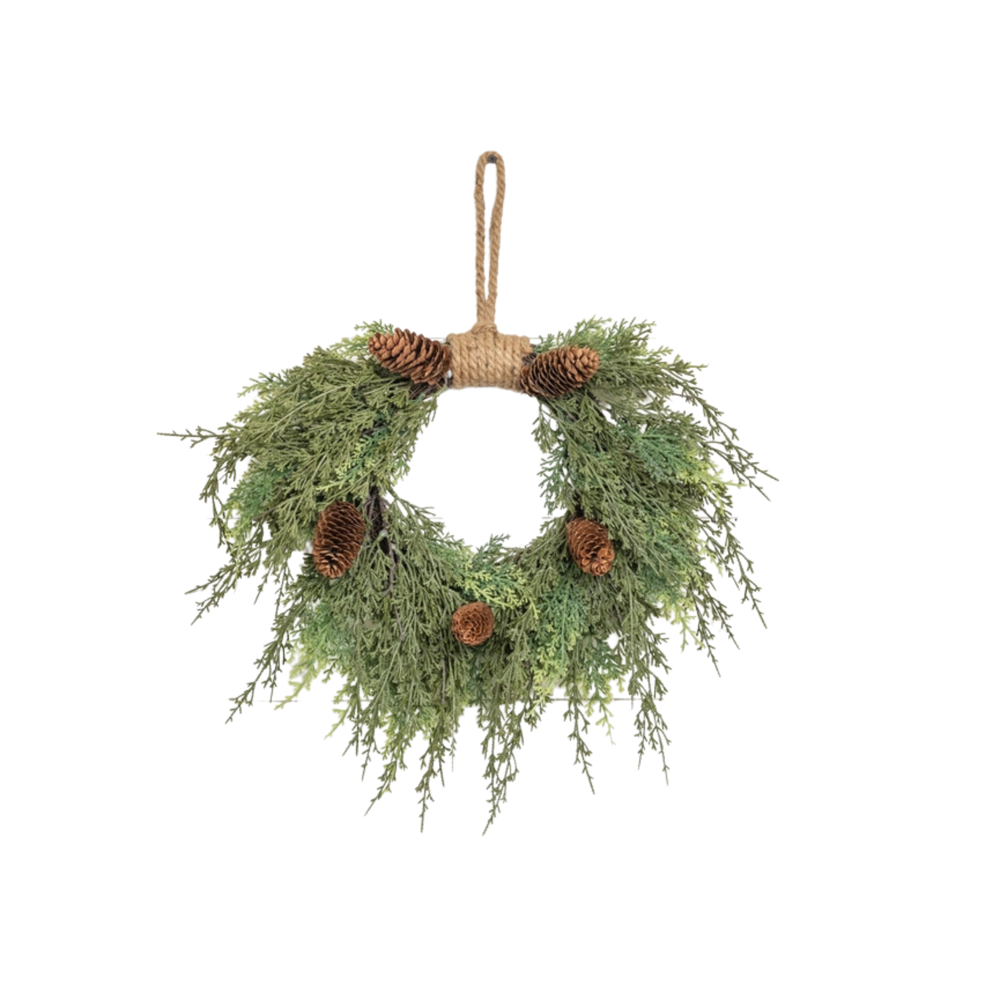 Faux Cedar Hanging Wreath with Cones | 16"