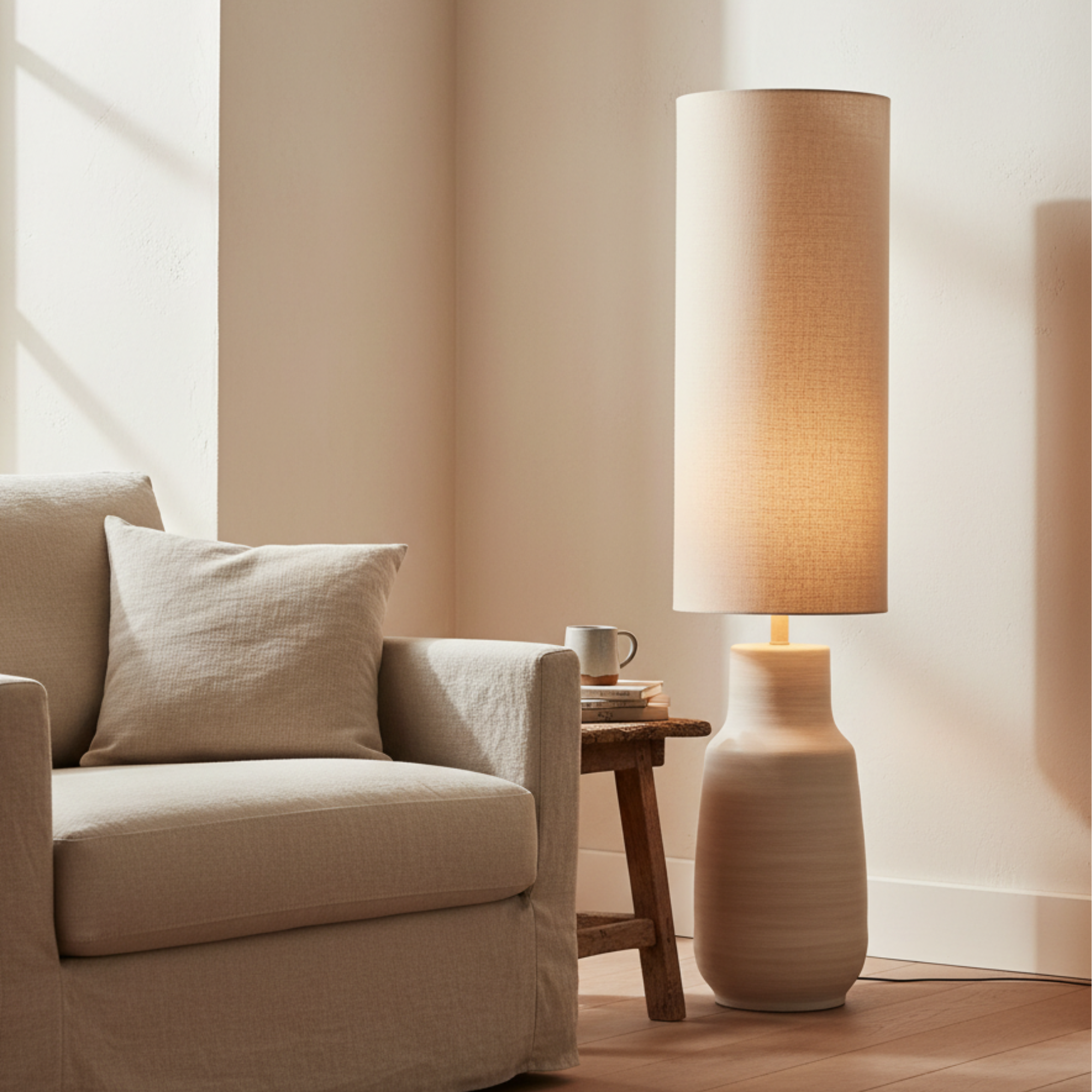 Ceramic Floor Lamp with Linen Shade