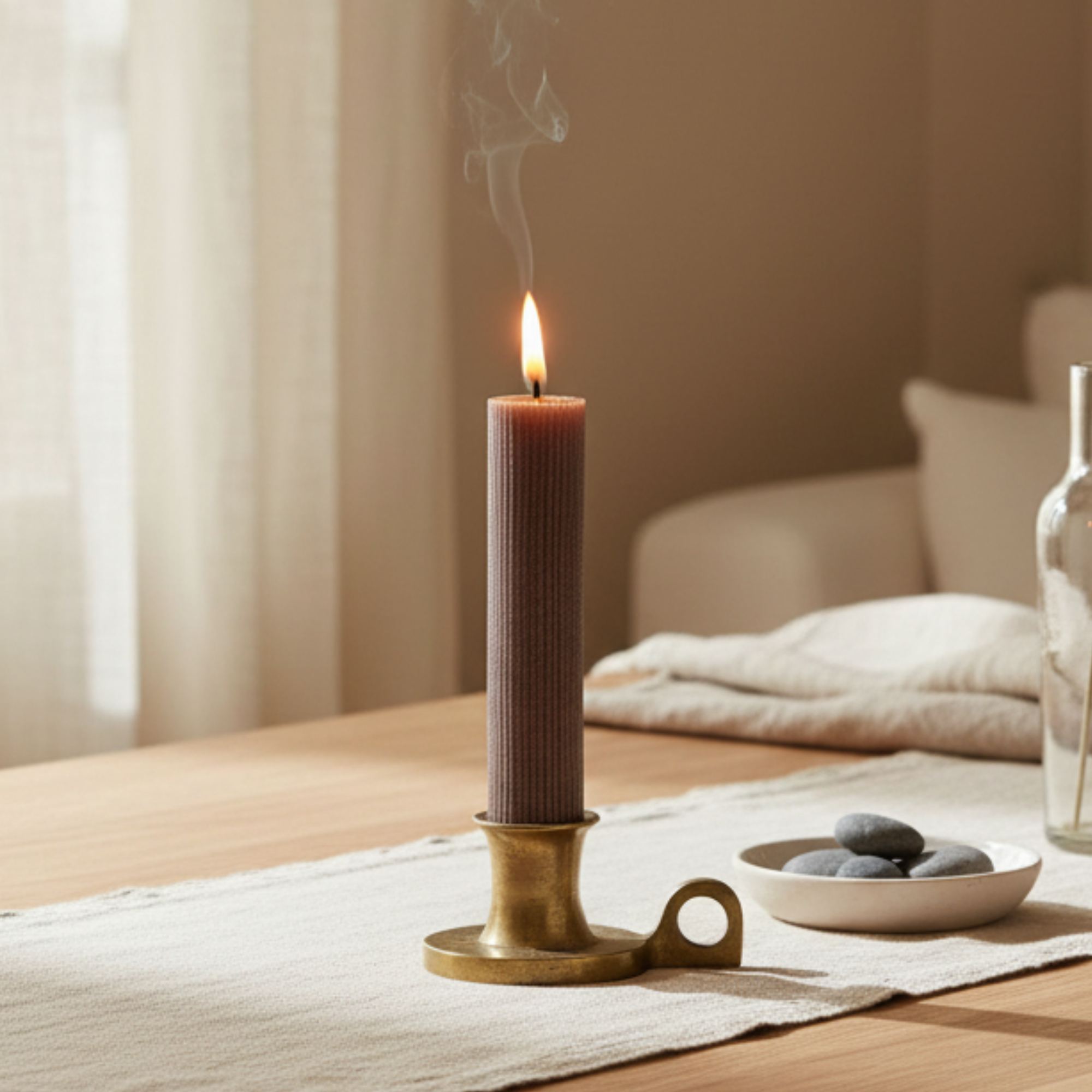 Unscented Pleated Taper Candle | Leather