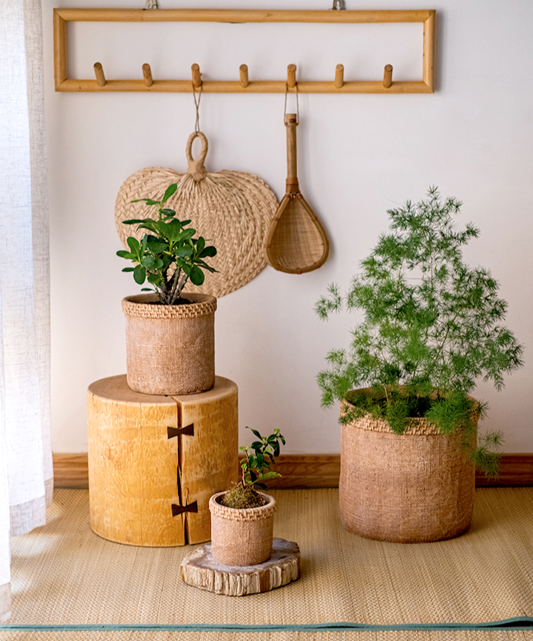 Large Straw Looking Concrete Planter