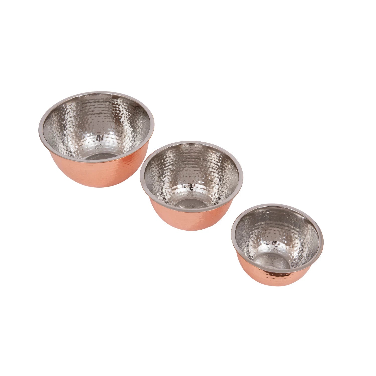 Hammered Copper Finish Stainless Steel Bowls | Set of 3