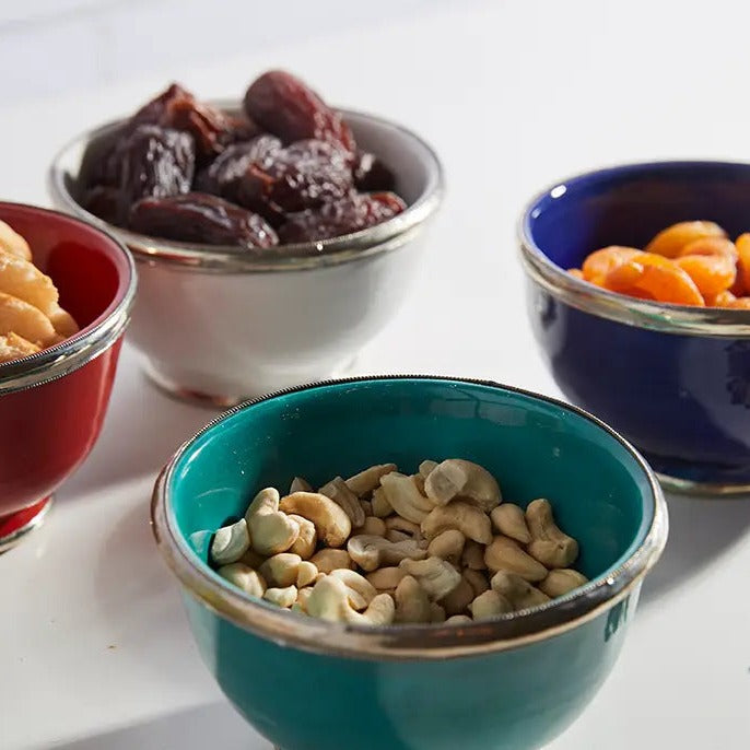 Moroccan Glazed Bowls With Berbe Silver Trim | White