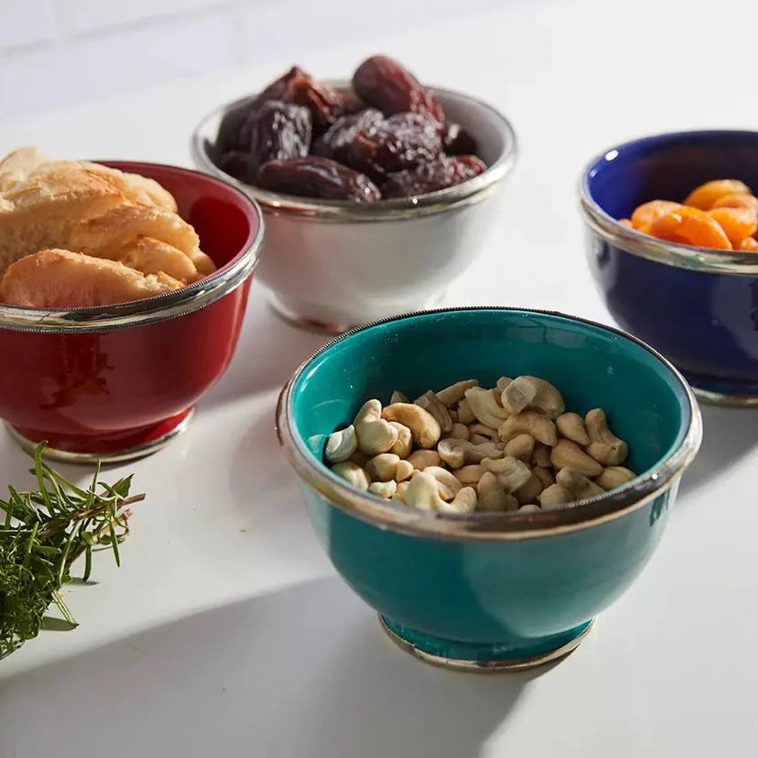 Moroccan Glazed Bowls With Berbe Silver Trim | Teal