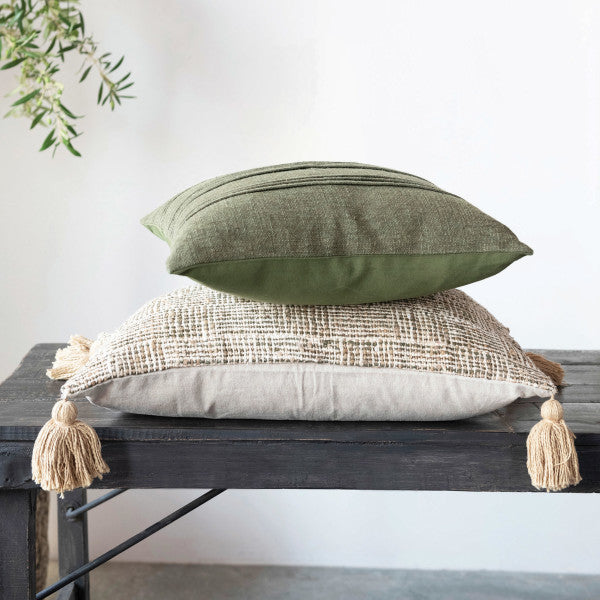 Square Woven Pleated Pillow | Green